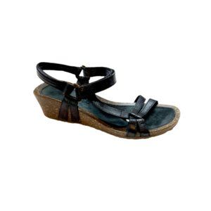 TEVA Women's Wedge Sandals Size 8.5 Black Leather Ventura Cork Wedge Leather